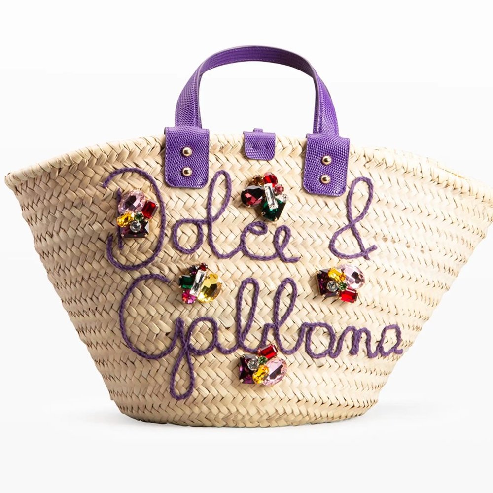 Dolce & Gabbana Logo-Embroidered Raffia Tote Bag